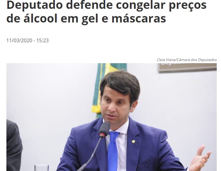 Deputado defende congelar preços de álcool em gel e máscaras
