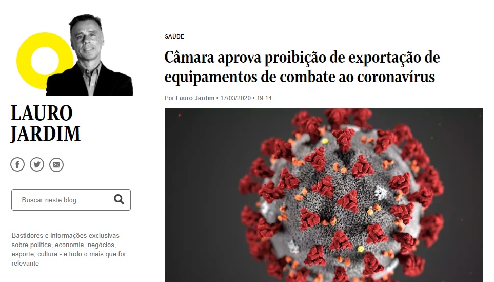 Câmara aprova proibição de exportação de equipamentos de combate ao coronavírus