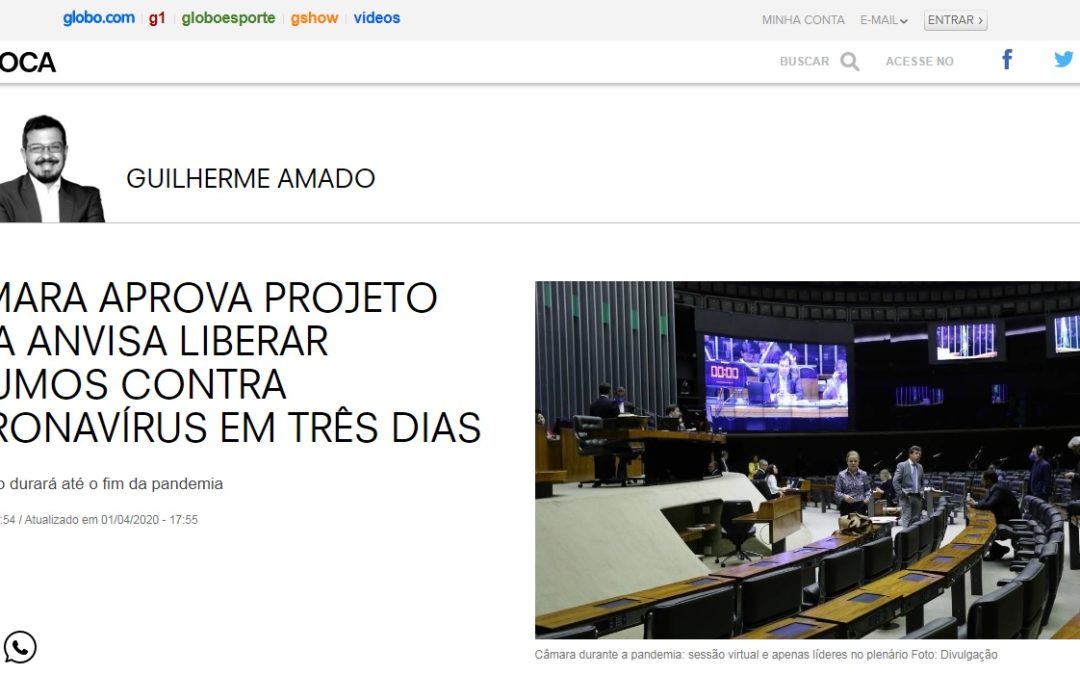 CÂMARA APROVA PROJETO PARA ANVISA LIBERAR INSUMOS CONTRA CORONAVÍRUS EM TRÊS DIAS