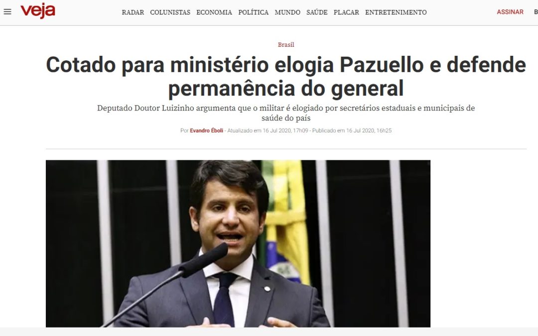 Cotado para ministério elogia Pazuello e defende permanência do general