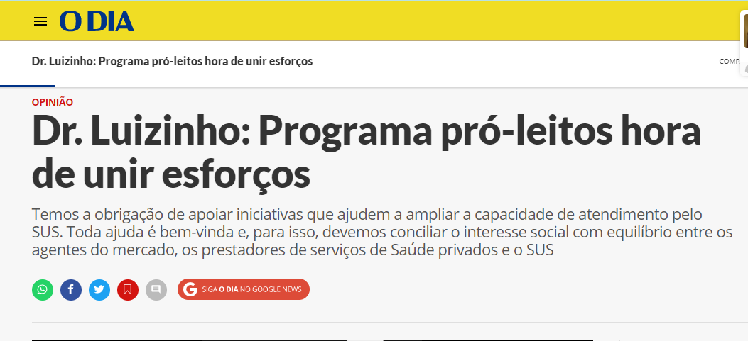 Dr. Luizinho: Programa pró-leitos hora de unir esforços