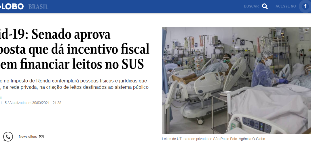 Covid-19: Senado aprova proposta que dá incentivo fiscal a quem financiar leitos no SUS