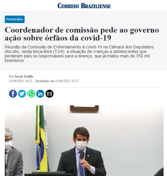 Coordenador de comissão pede ao governo ação sobre órfãos da covid-19