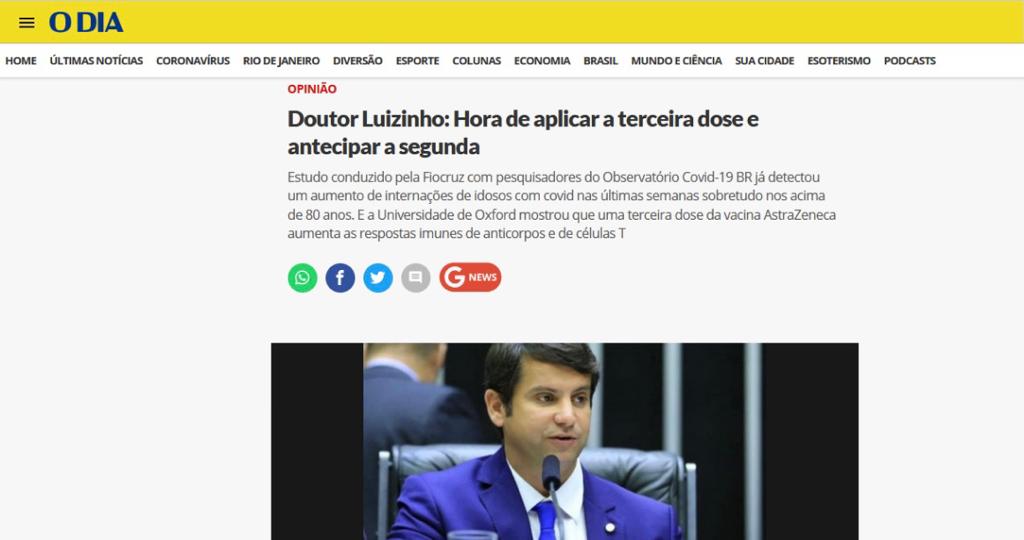 Doutor Luizinho: Hora de aplicar a terceira dose e antecipar a segunda