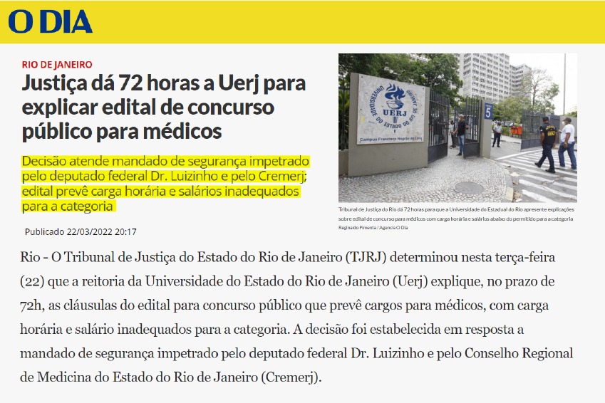 Justiça dá 72 horas a Uerj para explicar edital de concurso público para médicos